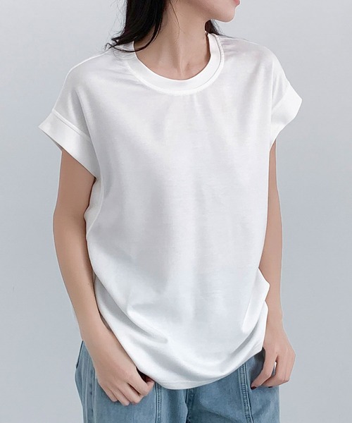 LOWO(ロワ)の「フレンチスリーブ半袖Tシャツ(Tシャツ/カットソー・レディース・チャコールグレー/グレー/ホワイト/ブラック/ベージュ・FREE)」の18枚目の写真