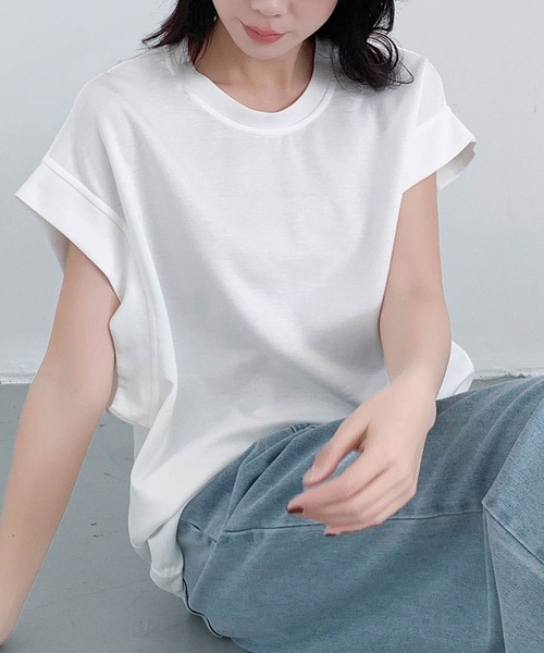 LOWO(ロワ)の「フレンチスリーブ半袖Tシャツ(Tシャツ/カットソー・レディース・チャコールグレー/グレー/ホワイト/ブラック/ベージュ・FREE)」の17枚目の写真