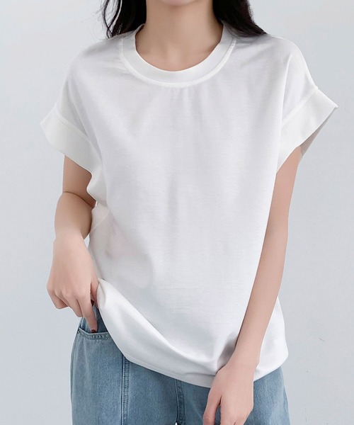 LOWO(ロワ)の「フレンチスリーブ半袖Tシャツ(Tシャツ/カットソー・レディース・チャコールグレー/グレー/ホワイト/ブラック/ベージュ・FREE)」の16枚目の写真