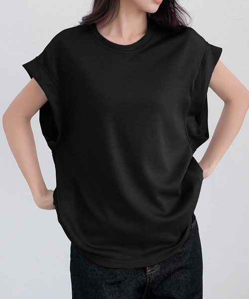 LOWO(ロワ)の「フレンチスリーブ半袖Tシャツ(Tシャツ/カットソー・レディース・チャコールグレー/グレー/ホワイト/ブラック/ベージュ・FREE)」の15枚目の写真