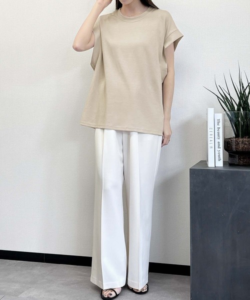 LOWO(ロワ)の「フレンチスリーブ半袖Tシャツ(Tシャツ/カットソー・レディース・チャコールグレー/グレー/ホワイト/ブラック/ベージュ・FREE)」の14枚目の写真