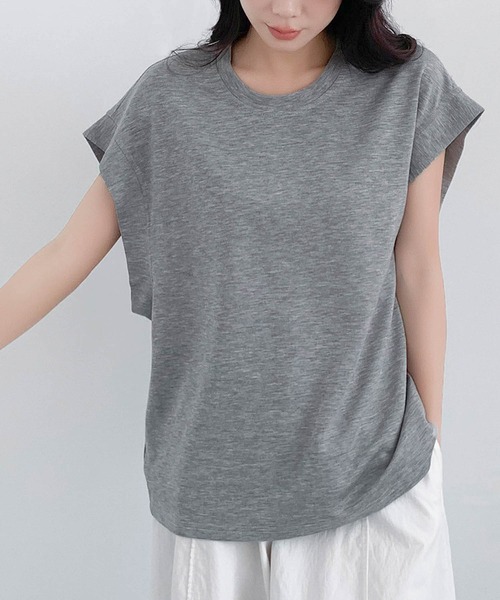 LOWO(ロワ)の「フレンチスリーブ半袖Tシャツ(Tシャツ/カットソー・レディース・チャコールグレー/グレー/ホワイト/ブラック/ベージュ・FREE)」の13枚目の写真