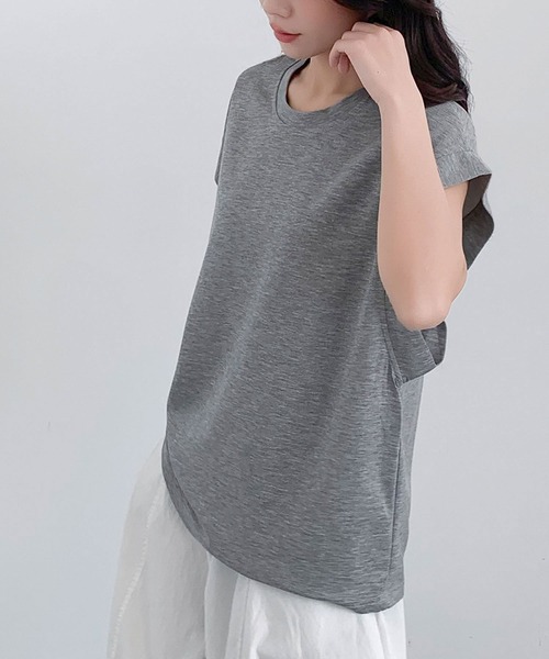 LOWO(ロワ)の「フレンチスリーブ半袖Tシャツ(Tシャツ/カットソー・レディース・チャコールグレー/グレー/ホワイト/ブラック/ベージュ・FREE)」の12枚目の写真