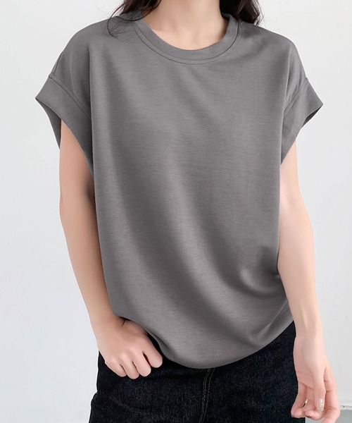 LOWO(ロワ)の「フレンチスリーブ半袖Tシャツ(Tシャツ/カットソー・レディース・チャコールグレー/グレー/ホワイト/ブラック/ベージュ・FREE)」の11枚目の写真