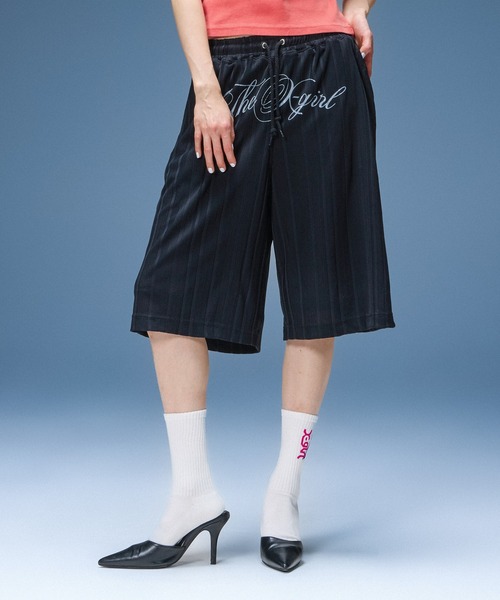 X-girl(エックスガール)の「SCRIPT LOGO SHORTS(その他パンツ・レディース・ブラック/グレー・S/M)」の1枚目の写真