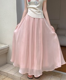 サテンフレアロングスカート