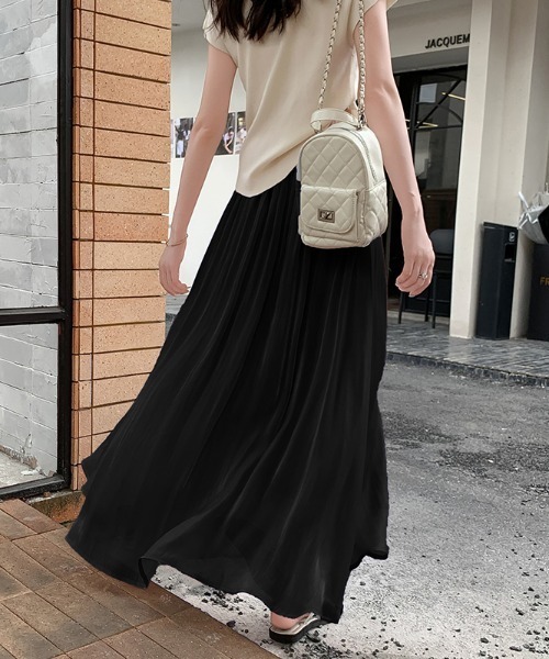 サテンフレアロングスカート（スカート）｜emi+（エミプラス）の