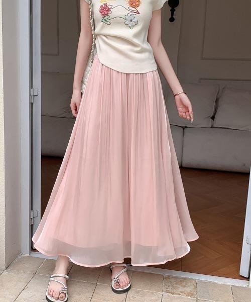 サテンフレアロングスカート（スカート）｜emi+（エミプラス）の