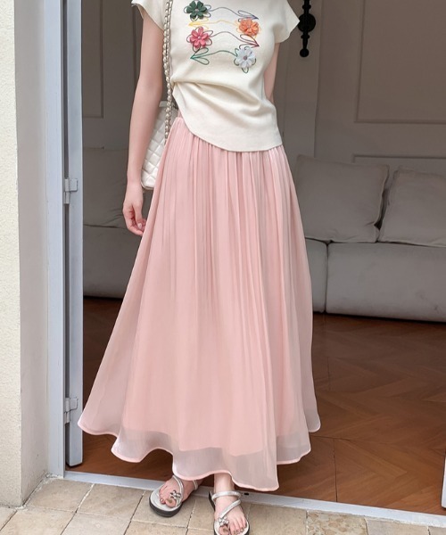 サテンフレアロングスカート（スカート）｜emi+（エミプラス）の