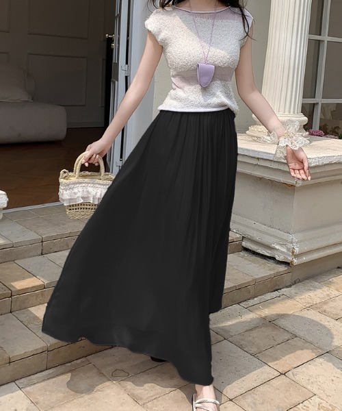 サテンフレアロングスカート（スカート）｜emi+（エミプラス）の