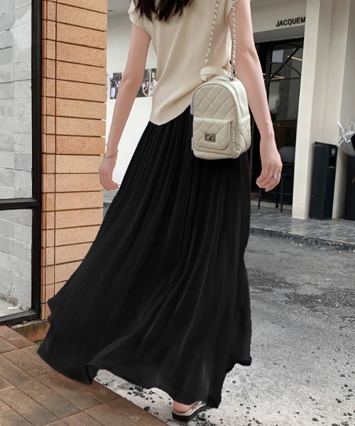 サテンフレアロングスカート（スカート）｜emi+（エミプラス）の