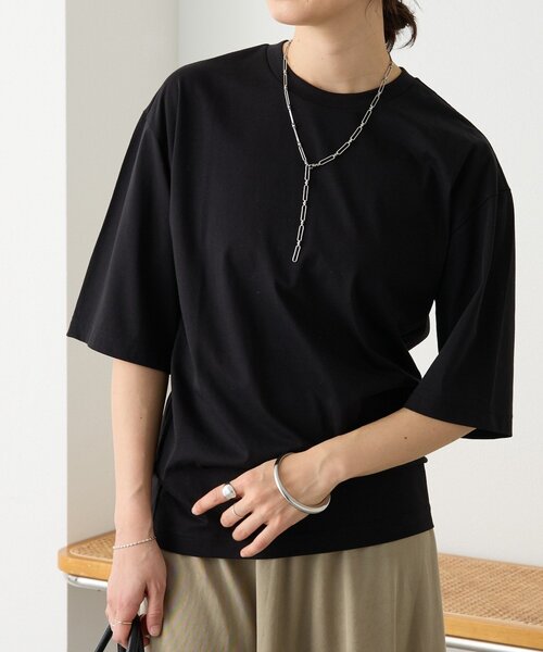 RIVE DROITE(リヴドロワ)の「【接触冷感/UVカット素材】ゴブソデクルーネックTee(Tシャツ/カットソー・レディース・ホワイト/ブラック・FREE)」の2枚目の写真