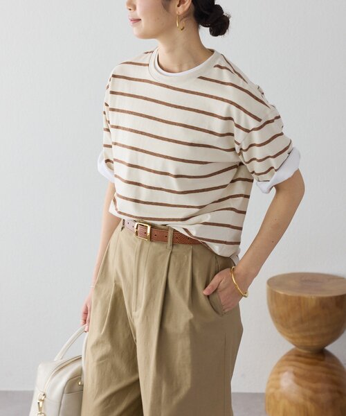 RIVE DROITE(リヴドロワ)の「【接触冷感/UVカット素材】ゴブソデクルーネックTee(Tシャツ/カットソー・レディース・ホワイト/ブラック・FREE)」の11枚目の写真