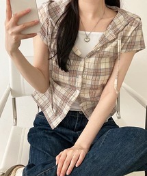 core core（コアコア）の「シアーチェック柄サイドシャーリングフードシャツ（シャツ/ブラウス）」