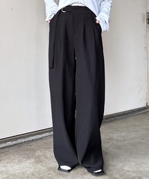 ISOOK | 【ISOOK / アイスー】ベルト付きストレートスラックス / ワイドパンツ フルレングス 無地 ブラック ホワイト ZOZOTOWN限定(スラックス)