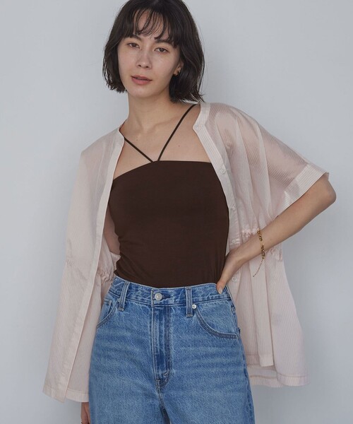 green label relaxing（グリーンレーベルリラクシング）の「ホルターネックキャミソール / カップインナー（キャミソール・レディース・ブラック/オフホワイト/ダークブラウン・M/S）」の3枚目の写真