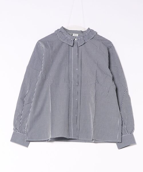 PAR ICI(パーリッシィ)の「グランジウォッシュ 衿先フリルタックブラウス(シャツ/ブラウス・レディース・ネイビー/ブルー系その他/ブルー系その他2・FREE)」の1枚目の写真