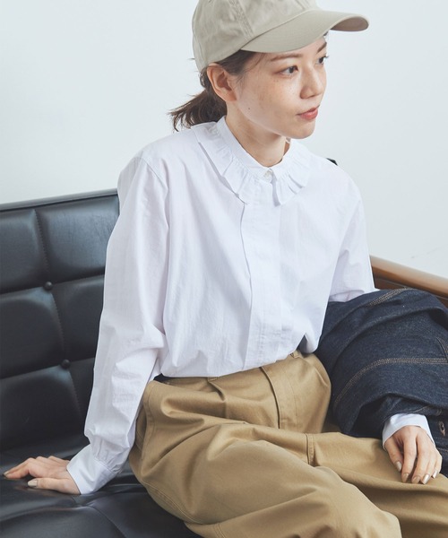 【タグ付き新品】現行品＊PAR ICI 衿先フリルタックブラウス グランジウォッシュ 衿先フリルタックブラウス（シャツ/ブラウス