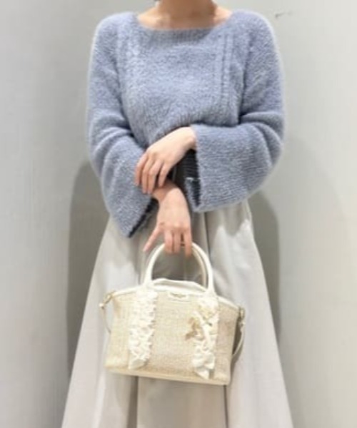 Samantha Thavasa Petit Choice(サマンサタバサ プチチョイス)の「リボンチャーム付き フリルかごバッグ(ショルダーバッグ・レディース・ブラック/オフホワイト/ピンク・FREE)」の2枚目の写真