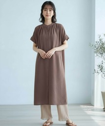 vintage♡ノーカラー ロングシャツ シャツワンピ フランスヴィンテージ 選べる2タイプ ノーカラーシャツワンピ―ス [E2731] - レディース