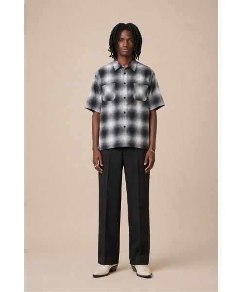 2AM(ツーエイエム)の「DAN RIVER ダンリバー / PRINTED RAYON CHECK SS SHIRT(シャツ/ブラウス・メンズ・ブラック×ホワイト/ブラウン系その他/ブラック・SMALL/MEDIUM/LARGE)」の1枚目の写真