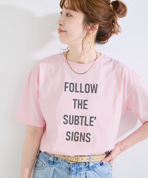 B.C STOCK(ベーセーストック)の「手洗い可 / 天竺プリントTEE(Tシャツ/カットソー・レディース・ピンク/ブラウン/ホワイト/ネイビー・FREE)」の4枚目の写真