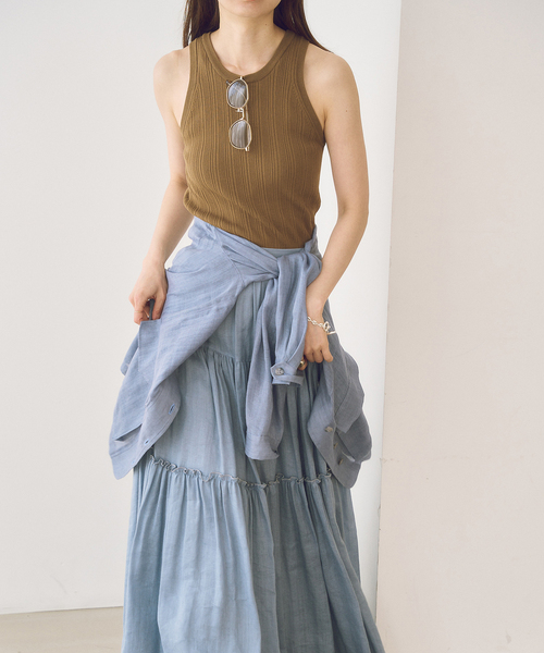 ADAWAS(アダワズ)の「《NOBLE別注》【洗える】ADAWAS/アダワズ RANDOM RIB TANK TOP(タンクトップ・レディース・ブラック/モカ・FREE)」の3枚目の写真
