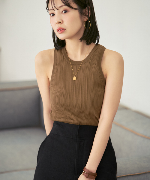 ADAWAS(アダワズ)の「《NOBLE別注》【洗える】ADAWAS/アダワズ RANDOM RIB TANK TOP(タンクトップ・レディース・ブラック/モカ・FREE)」の5枚目の写真