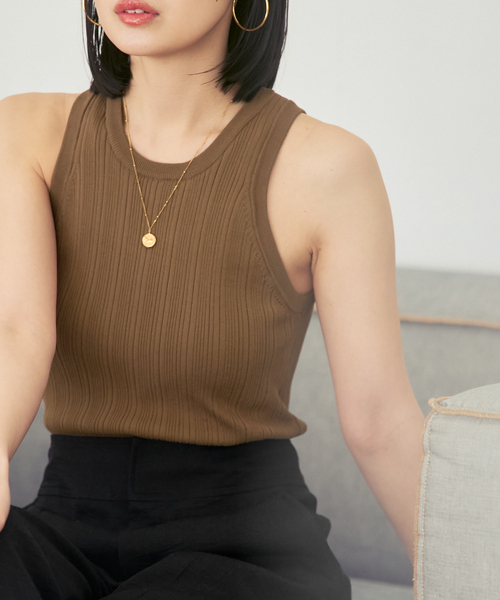 ADAWAS(アダワズ)の「《NOBLE別注》【洗える】ADAWAS/アダワズ RANDOM RIB TANK TOP(タンクトップ・レディース・ブラック/モカ・FREE)」の6枚目の写真