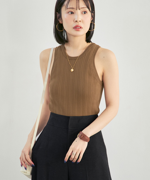 ADAWAS(アダワズ)の「《NOBLE別注》【洗える】ADAWAS/アダワズ RANDOM RIB TANK TOP(タンクトップ・レディース・ブラック/モカ・FREE)」の9枚目の写真
