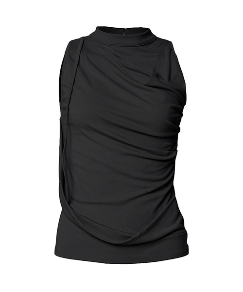 FLAREUP(フレアアップ)の「Draped Sleeveless Top (FL-135_Black)(Tシャツ/カットソー・レディース・ブラック・OS)」の1枚目の写真