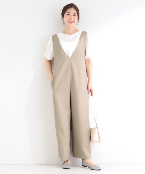 SHOO・LA・RUE(シューラルー)の「【洗濯後しわになりにくい/S-LL】ゆったりらくちんきれい見え シンプルだから使いやすい 大人のオールインワン(サロペット/オーバーオール・レディース・ベージュ/ブラック/グレー・01/02/03/04)」の12枚目の写真