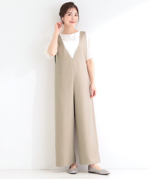 SHOO・LA・RUE(シューラルー)の「【洗濯後しわになりにくい/S-LL】ゆったりらくちんきれい見え シンプルだから使いやすい 大人のオールインワン(サロペット/オーバーオール・レディース・ベージュ/ブラック/グレー・01/02/03/04)」の14枚目の写真