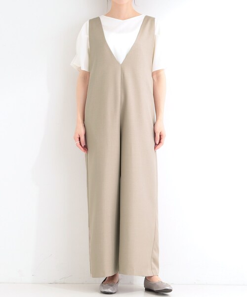 SHOO・LA・RUE(シューラルー)の「【洗濯後しわになりにくい/S-LL】ゆったりらくちんきれい見え シンプルだから使いやすい 大人のオールインワン(サロペット/オーバーオール・レディース・ベージュ/ブラック/グレー・01/02/03/04)」の16枚目の写真