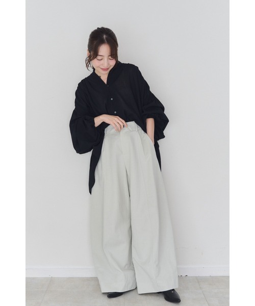 FMiBL(ファミル)の「ターンバックウエストワイドパンツ(その他パンツ・レディース・アイボリー/チャコールグレー/ベージュ・SMALL/MEDIUM)」の7枚目の写真