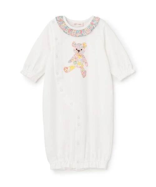 sense of wonder(センスオブワンダー)の「リバティウサクマアップリケ2WAYオール(ロンパース・キッズ・ホワイト系/ピンク・50-70cm)」の1枚目の写真