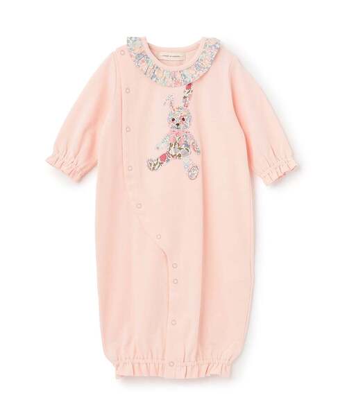 sense of wonder(センスオブワンダー)の「リバティウサクマアップリケ2WAYオール(ロンパース・キッズ・ホワイト系/ピンク・50-70cm)」の2枚目の写真