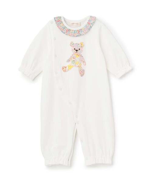 sense of wonder(センスオブワンダー)の「リバティウサクマアップリケ2WAYオール(ロンパース・キッズ・ホワイト系/ピンク・50-70cm)」の4枚目の写真