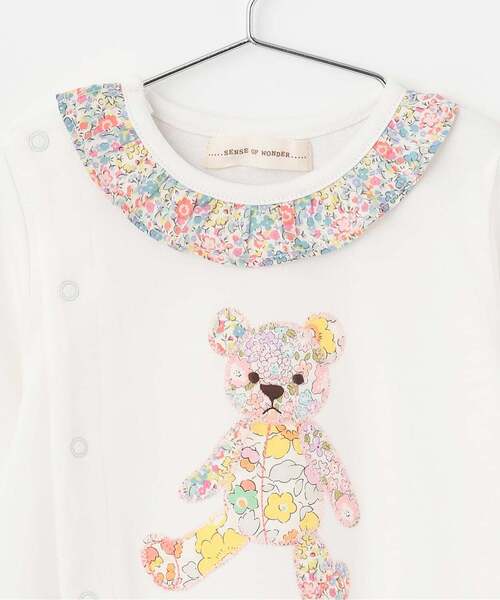 sense of wonder(センスオブワンダー)の「リバティウサクマアップリケ2WAYオール(ロンパース・キッズ・ホワイト系/ピンク・50-70cm)」の5枚目の写真