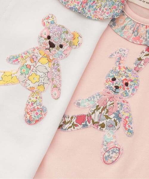 sense of wonder(センスオブワンダー)の「リバティウサクマアップリケ2WAYオール(ロンパース・キッズ・ホワイト系/ピンク・50-70cm)」の6枚目の写真