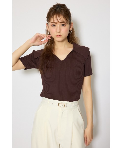 rienda（リエンダ）の「BIGカラーニットトップス春服 夏服 サマーニット（ニット/セーター・レディース・ホワイト/ブラウン/ブラック/ライトピンク・FREE）」の3枚目の写真