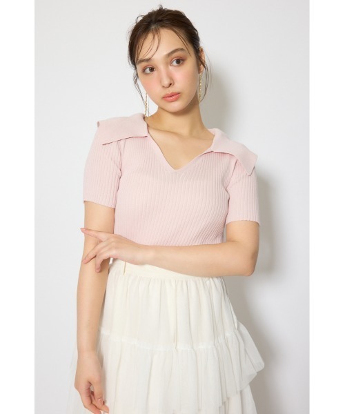 rienda（リエンダ）の「BIGカラーニットトップス春服 夏服 サマーニット（ニット/セーター・レディース・ホワイト/ブラウン/ブラック/ライトピンク・FREE）」の4枚目の写真