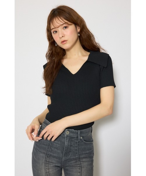 rienda（リエンダ）の「BIGカラーニットトップス春服 夏服 サマーニット（ニット/セーター・レディース・ホワイト/ブラウン/ブラック/ライトピンク・FREE）」の2枚目の写真