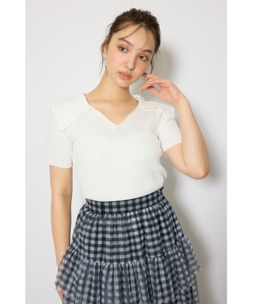 rienda（リエンダ）の「BIGカラーニットトップス春服 夏服 サマーニット（ニット/セーター・レディース・ホワイト/ブラウン/ブラック/ライトピンク・FREE）」の14枚目の写真