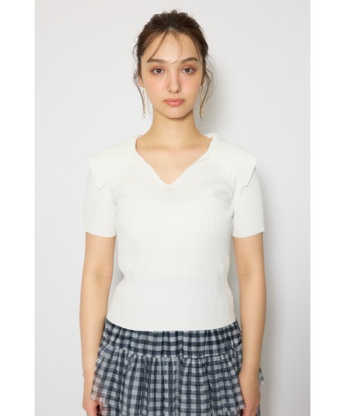 rienda（リエンダ）の「BIGカラーニットトップス春服 夏服 サマーニット（ニット/セーター・レディース・ホワイト/ブラウン/ブラック/ライトピンク・FREE）」の16枚目の写真