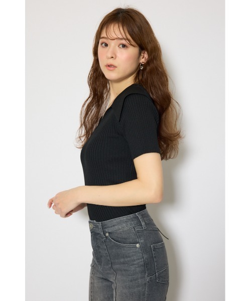 rienda（リエンダ）の「BIGカラーニットトップス春服 夏服 サマーニット（ニット/セーター・レディース・ホワイト/ブラウン/ブラック/ライトピンク・FREE）」の6枚目の写真