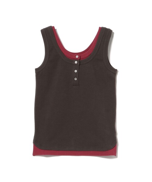 BEAMS HEART(ビームスハート)の「レイヤード風 ヘンリーネック タンクトップ(Tシャツ/カットソー・レディース・ダークブラウン/ライトグレー/ブラック・FREE)」の3枚目の写真
