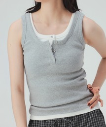 レイヤード風 ヘンリーネック タンクトップ