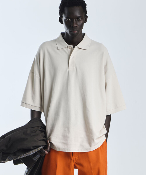handvaerk（ハンドバーク）の「handvaerk | コットンピケ ビッグポロシャツ MEN（ポロシャツ・メンズ・ライトグレー/チャコール/グリーン系その他・M/L）」の6枚目の写真