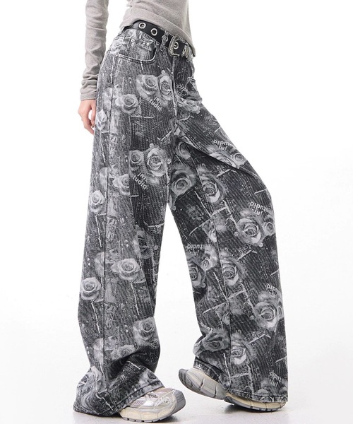 FUNdaysion(ファンデイション)の「プリント ヴィンテージライク ワイドパンツ(その他パンツ・レディース・ブラック・S/L/M)」の11枚目の写真